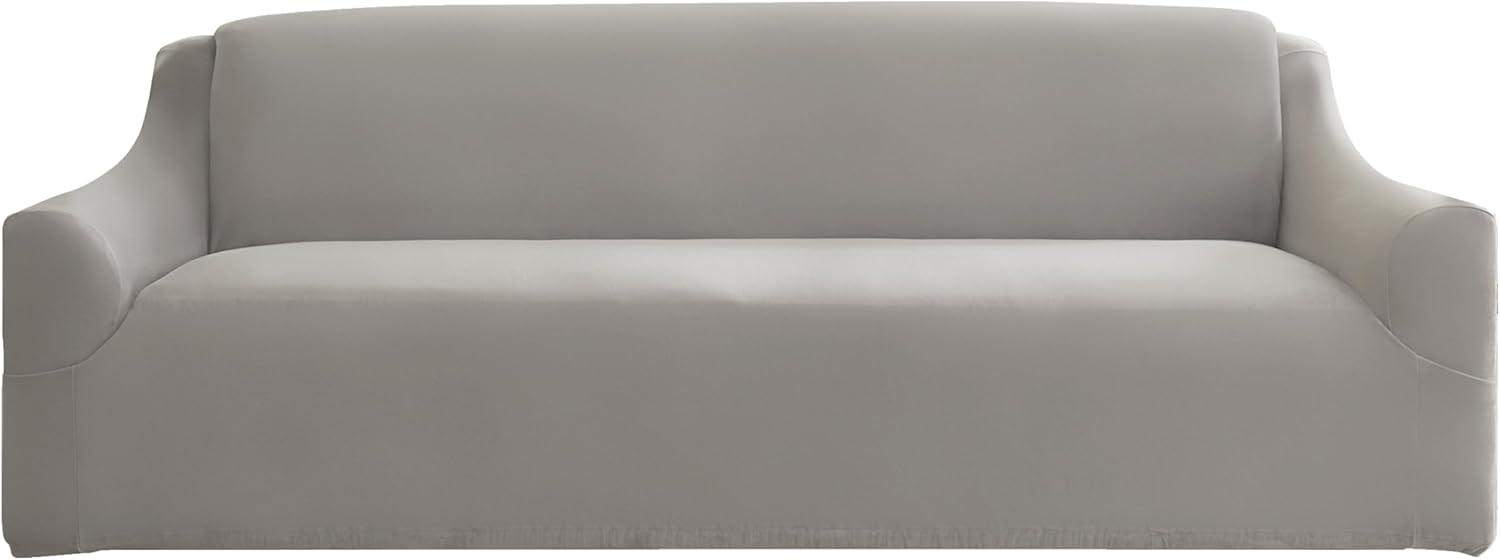 Sure Fit Hampstead Stretch Velvet Extra Large Sofa Machine Washable Couch Cover Light Gray: Pet Friendly, Indoor Use, Microfiber & Spandex