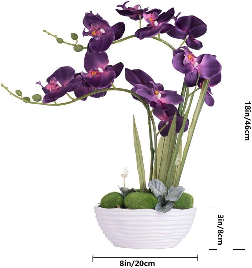 Large Artificial Potted Orchid Plant, Silk Flower Arrangement with Ceramics Vase, Deep Purple