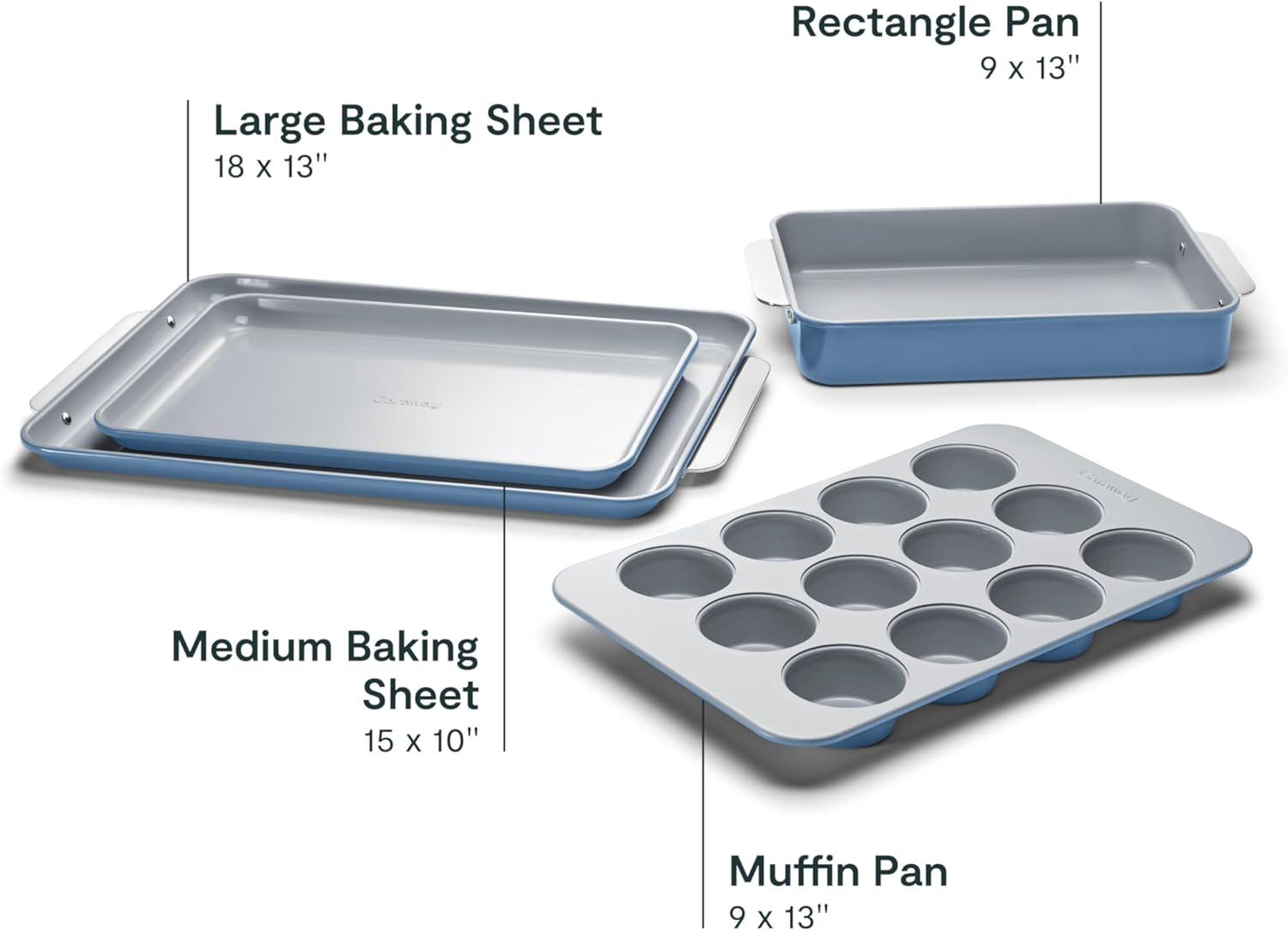 Caraway Non-Stick Ceramic Half Bakeware Set Slate: Baking Sheet, Muffin Pan, Baking Pans, 5-Piece Set, Hand Wash