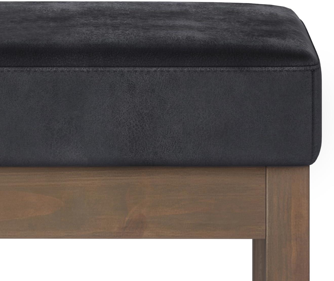 Milltown Distressed Black Faux Leather Contemporary Footstool Ottoman