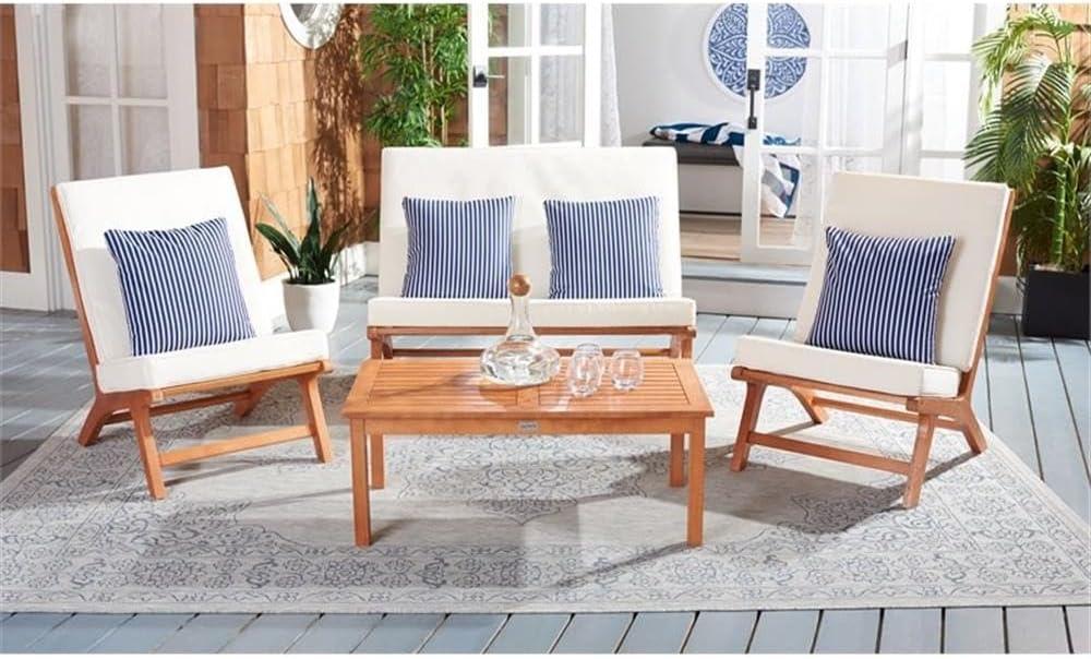Chaston 4 Piece Living Set - Indoor/Outdoor - PAT7044 - Natural/Beige + Thin Stripe Pillow - Safavieh