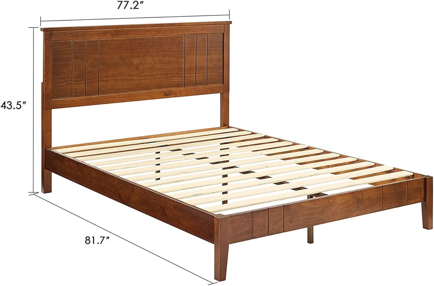 MUSEHOMEINC BF1007WK 12 Inch Tall Easy Assembly Solid Pinewood Mid Century Platform Bed with Headboard and Slat Supports, No Box Spring Needed, King