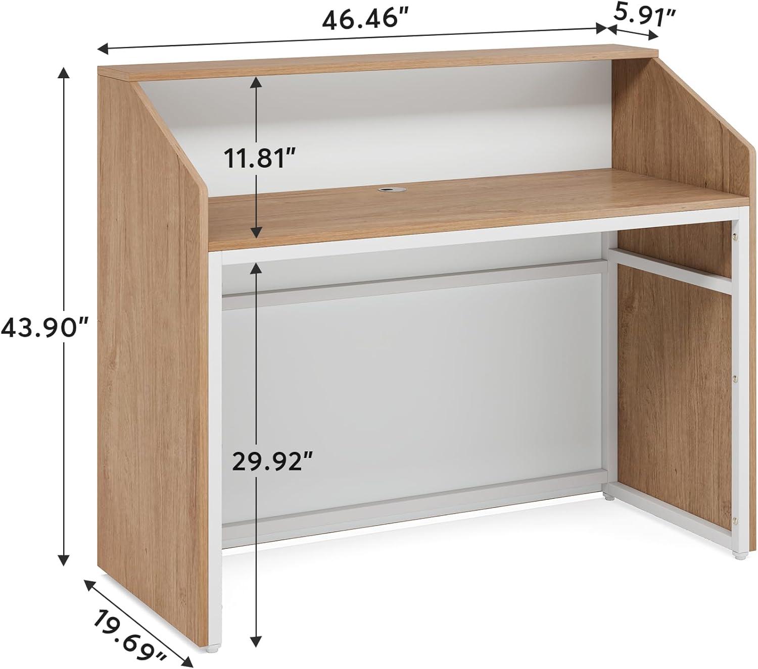 Tribesigns Reception Desk with Counter, Modern Front Desk Reception Room Table with Cable Grommet, 47 inch Retail Counter for Checkout, Lobby, Beauty Salon, Home Office Desk, Oak