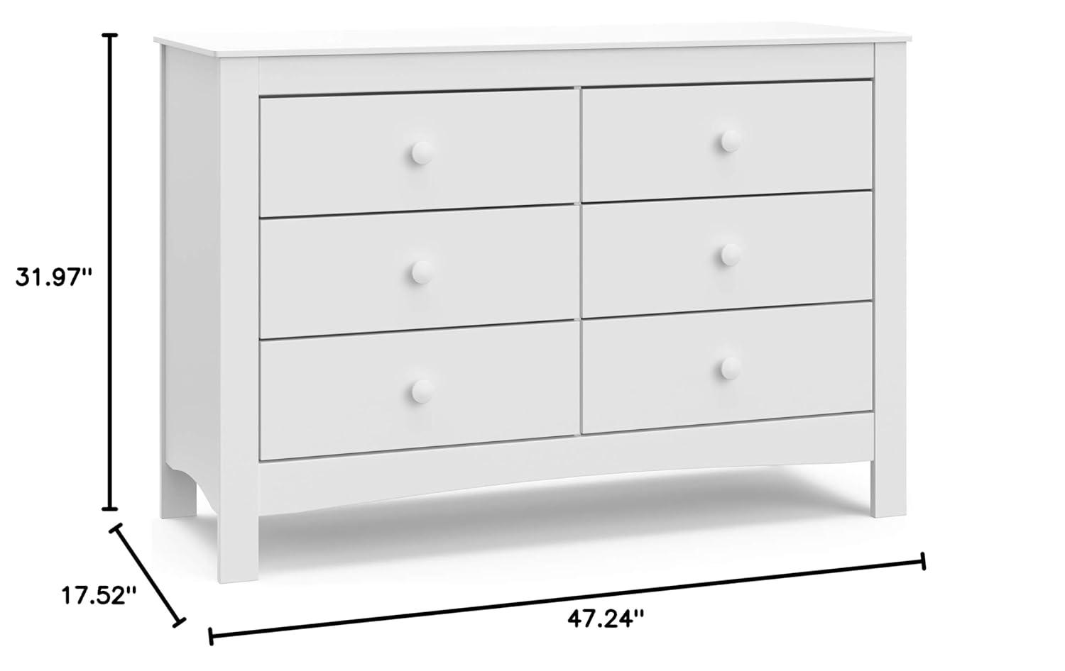 Noah White 6-Drawer GREENGUARD Certified Double Dresser