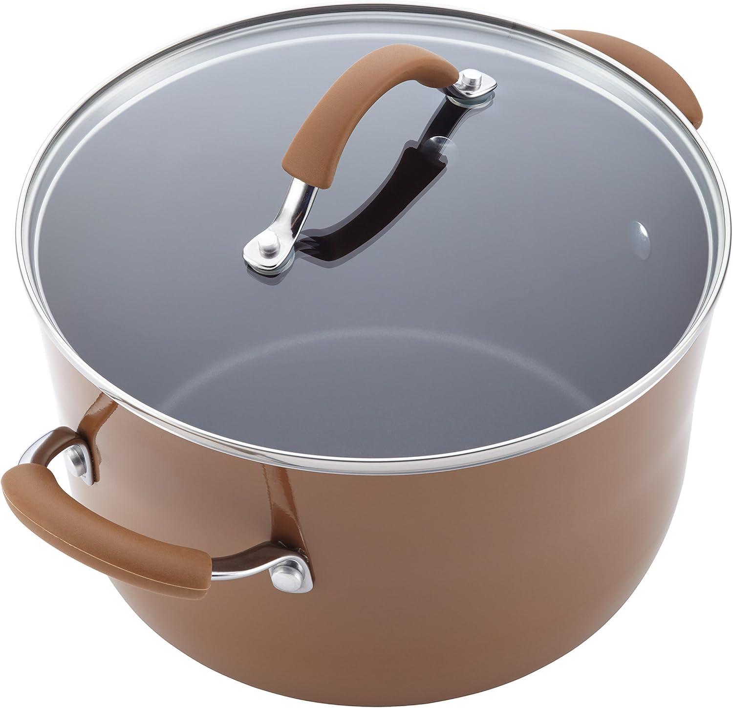 Rachael Ray Cucina Juego de Ollas y Sartenes Antiadherentes, 12 Piezas, Marrón Hongo