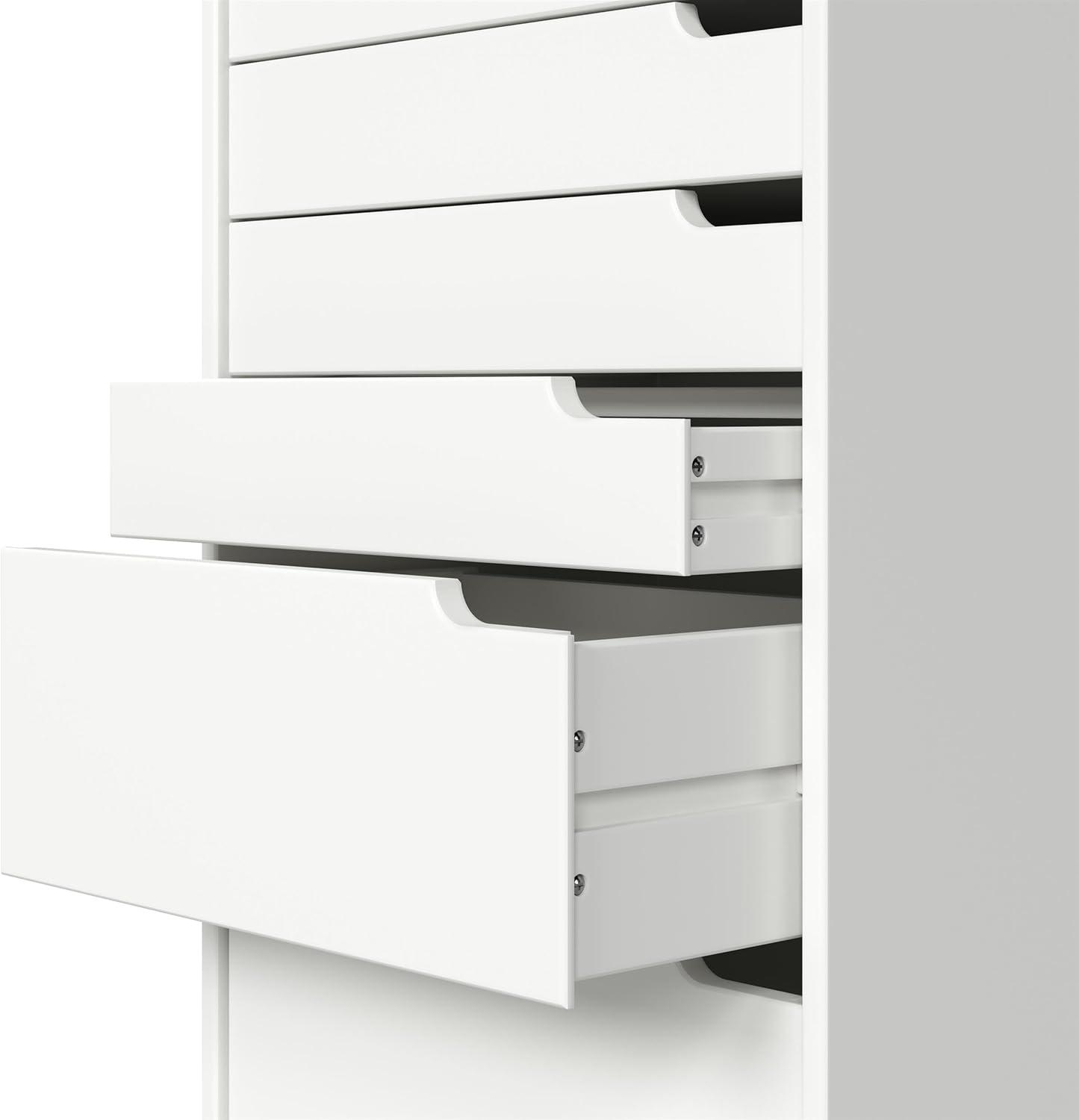 Adeptus Original Euro Roll Cart, Solid Wood, 6+2 Drawer Extra Wide Drawers Roll Carts, White