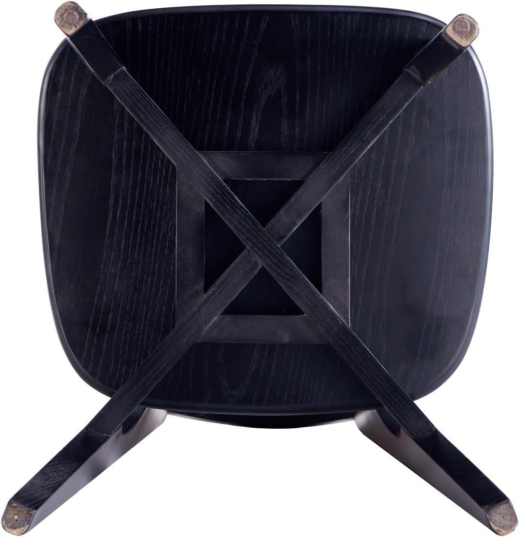Set of 2 Versailles Round Dining Chairs Black/Natural - Manhattan Comfort: Mid-Century Modern, Ash Wood Frame, No Assembly Required