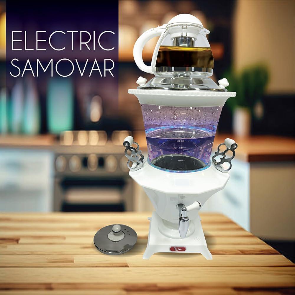 Ttak Houseware Ttak Houseware Electric Glass Samovar - Tea Maker Water Auto Shut Off Kettle Modern Design Overheat Boil-Dry Protection LED Temperature Glass Teapot