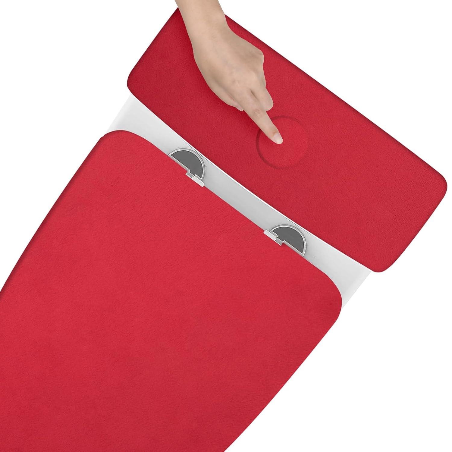 Red Bathroom Toilet Lid Seat Cover Set,Polyester Fibre Toilet Lid Cover,Elastic Bottom Cover Set,Toilet Tank Lid Cover,Machine Wash Set