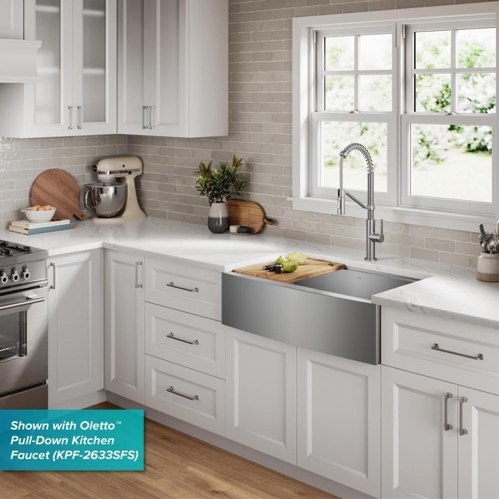 KRAUS Kore™ Workstation 33-inch 16 Gauge Stainless Steel Single Bowl Farmhouse Kitchen Sink with Accessories