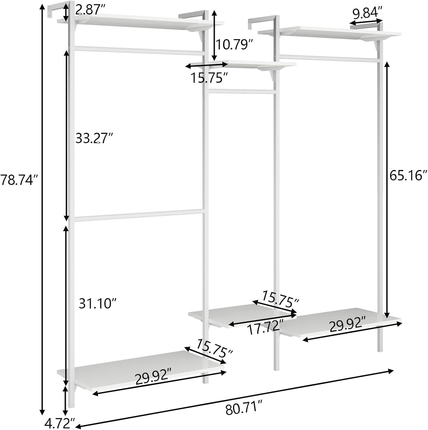 Rebrilliant Oloran Gold Wall Mount Clothes Rack with 4 Hanging Rods, Clothing Rack with 6-Tier Adjustable Shelves