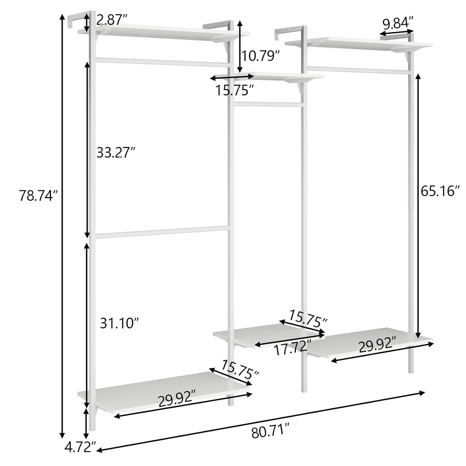 Rebrilliant Oloran Gold Wall Mount Clothes Rack with 4 Hanging Rods, Clothing Rack with 6-Tier Adjustable Shelves