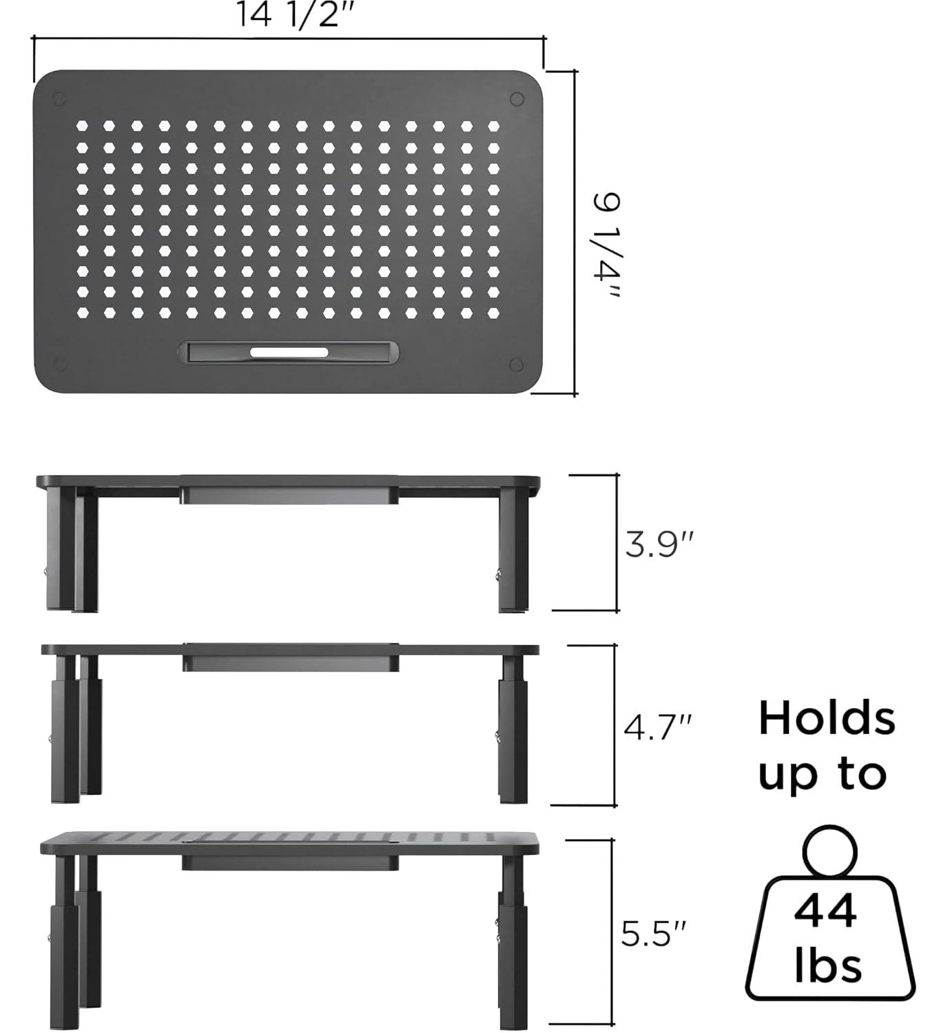 Back Saver Monitor Stand for Desk - 2 Pack Monitor Riser - Anti-Skid HD Hexagonal Steel Computer Stand - Free Cable Ties - Mesh Metal Computer Item Stand - Printer & iMac