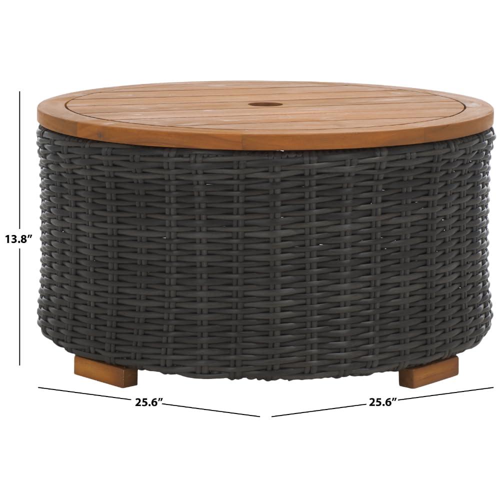 SAFAVIEH Couture Anguilla Outdoor Patio Round Wicker Coffee Table with Storage, Dark Grey