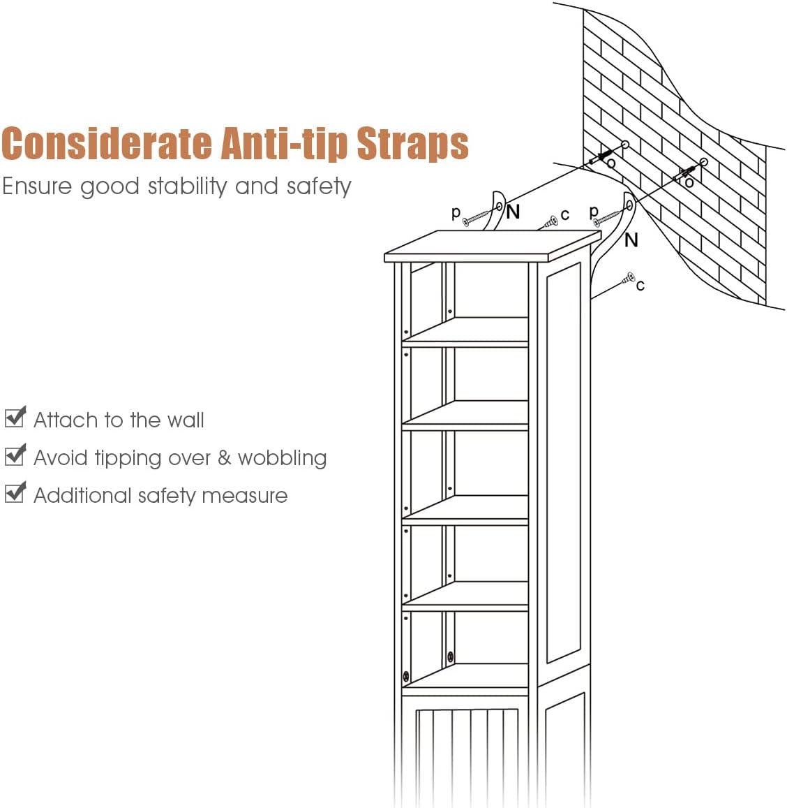 Costway 72''  Bathroom Tall Floor Storage Cabinet Freestand Shelving Display Brown