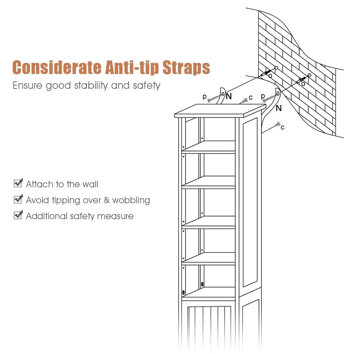 Costway 72''  Bathroom Tall Floor Storage Cabinet Freestand Shelving Display Brown