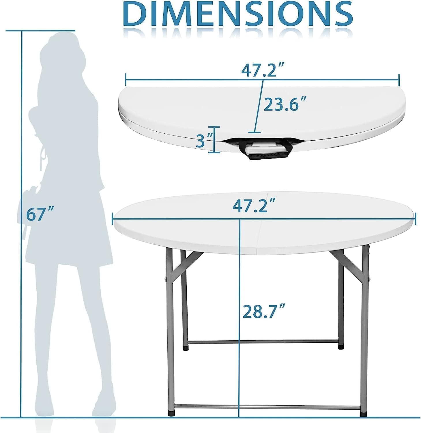 48'' Round Bi-Fold Granite White Plastic Folding Table - Heavy-Duty Plastic Folding Banquet Table