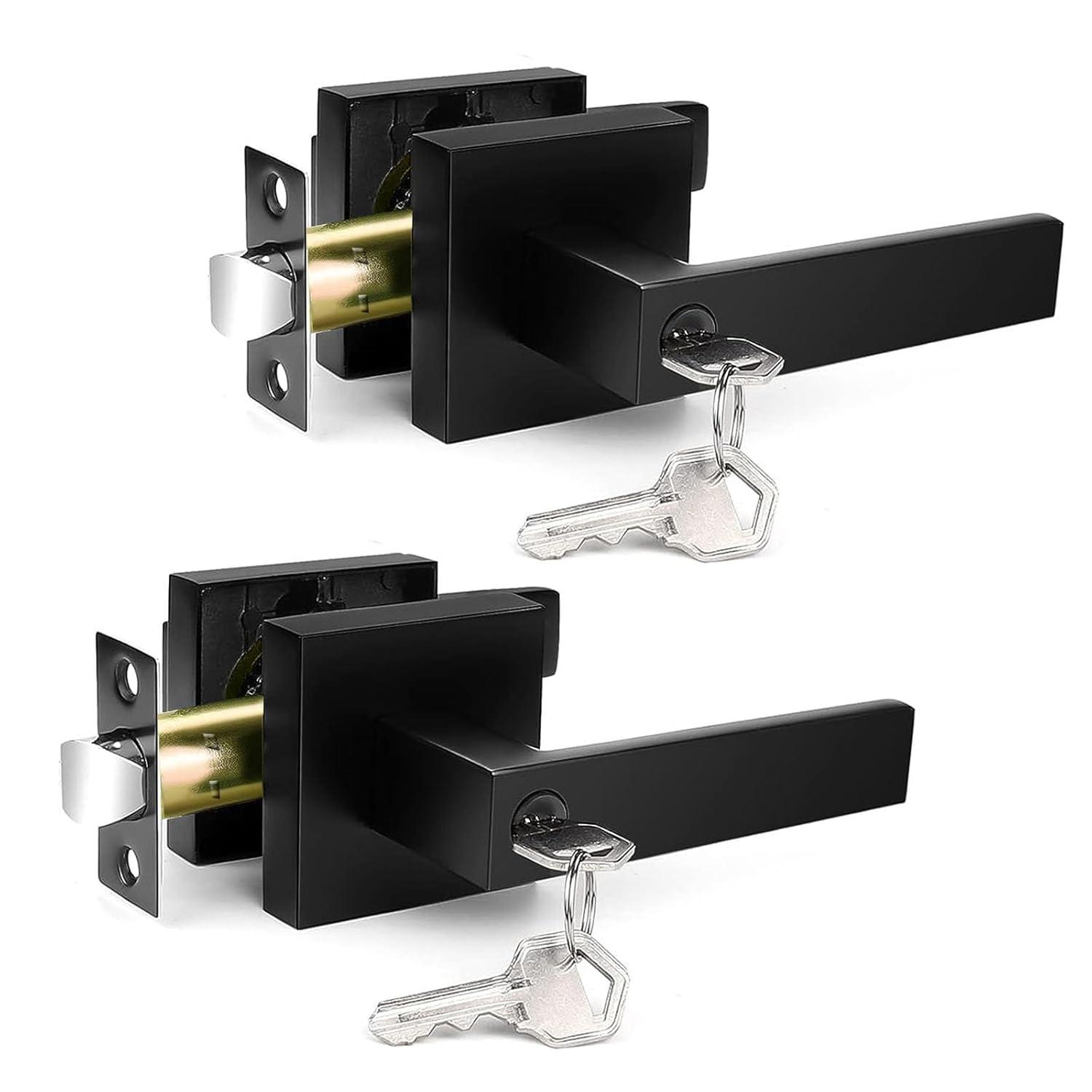 Front Door Handle and Deadbolt Set, Matte Black Exterior Door Lock Set with Deadbolt, Front Door Handles and Locks (2 Pack)