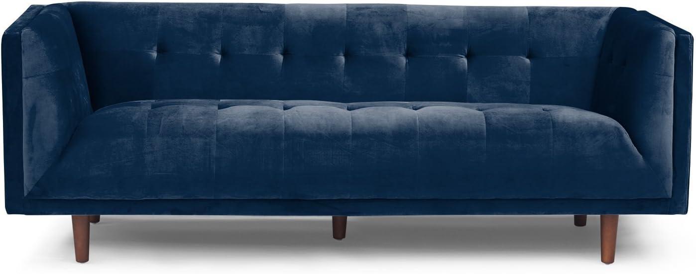 Cecily 82'' Sapphire Blue Velvet Tufted Sofa with Pecan Wood Legs