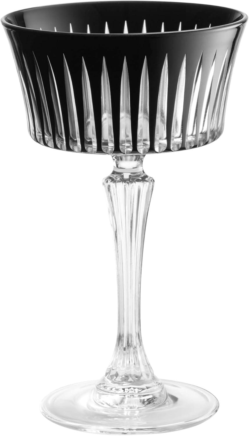 Black Crystal Champagne Coupe Glasses, Set of 6