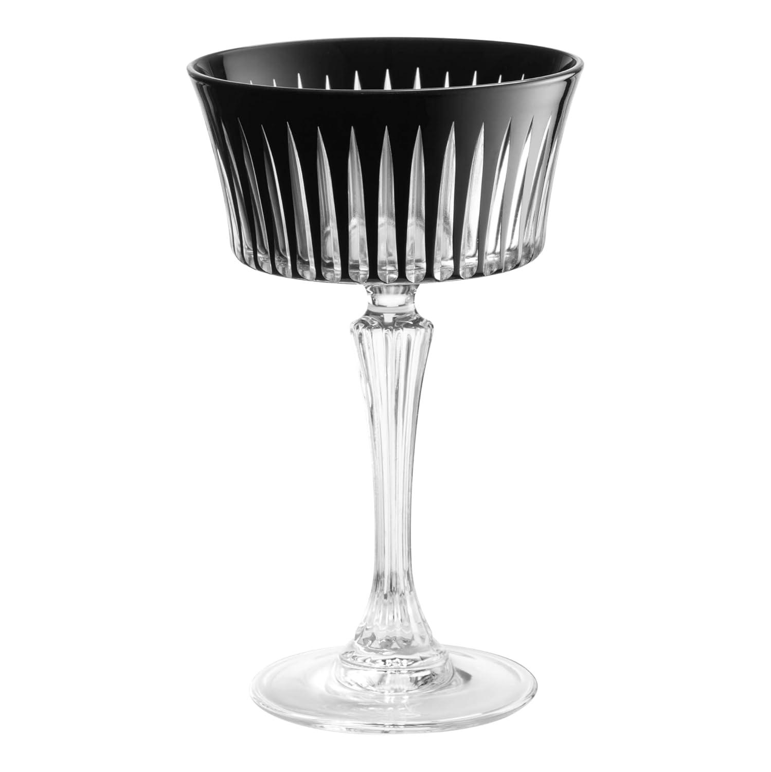 Black Crystal Champagne Coupe Glasses, Set of 6