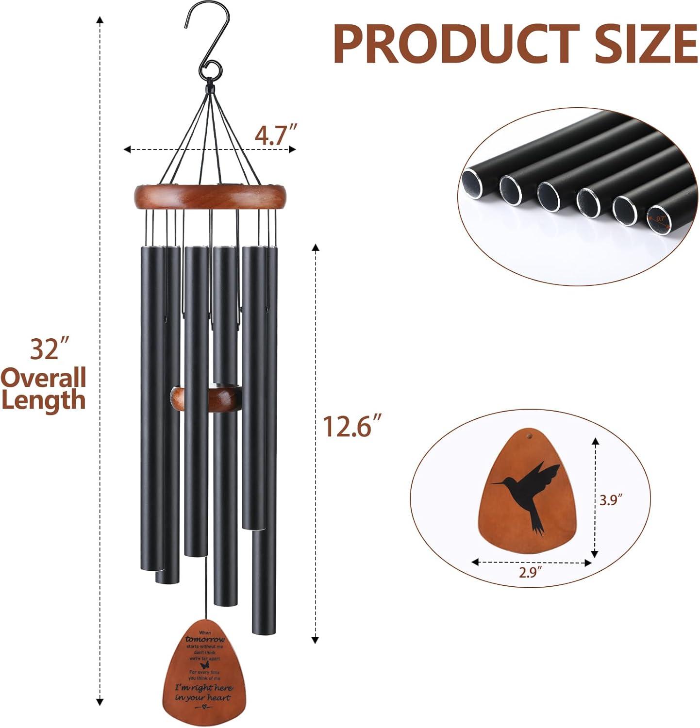 Sympathy Gifts for Loss of Loved One 32" Memorial Wind Chimes for Loss of Loved One Bereavement Condolence Gifts Sympathy Windchimes Memory Wind Chime with Memorial Card