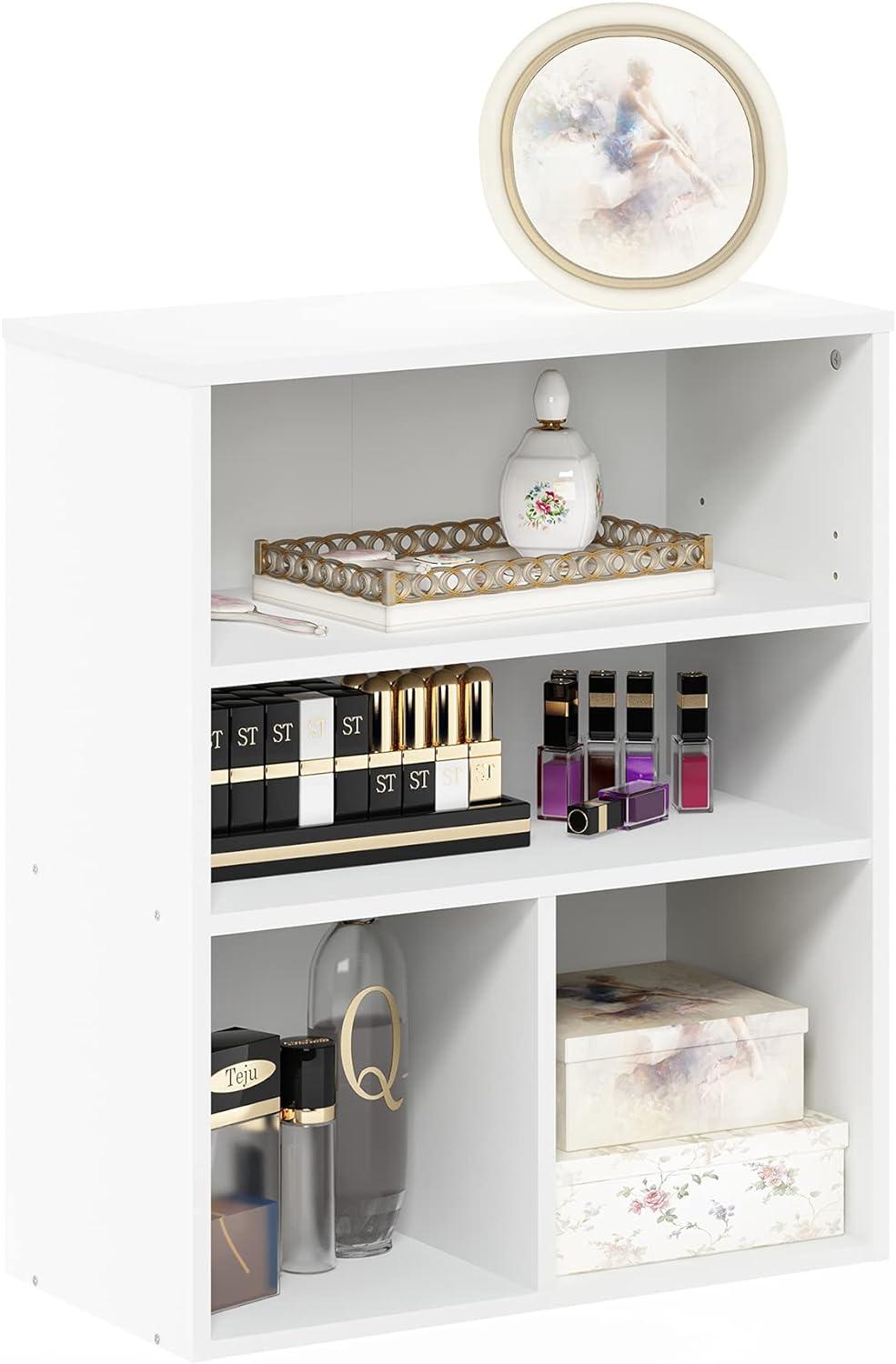 Furinno 3-Tier Open Bookcase Multipurpose Display Rack 3-Cube Storage Bookshelf Cabinet with Adjustable Shelves,White