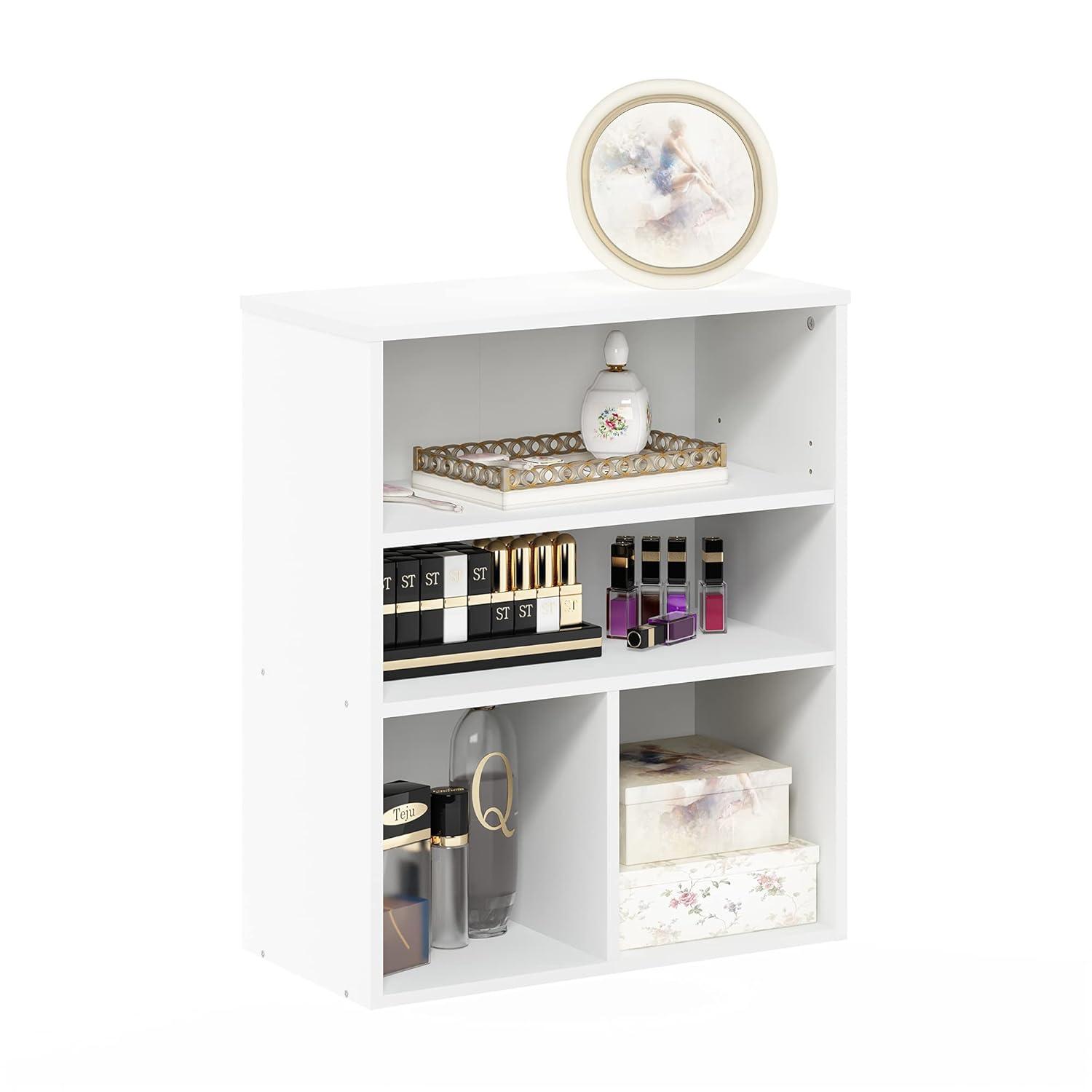 Furinno 3-Tier Open Bookcase Multipurpose Display Rack 3-Cube Storage Bookshelf Cabinet with Adjustable Shelves,White