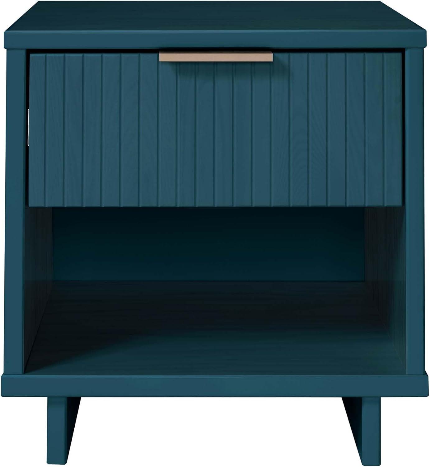Manhattan Comfort Granville Modern 1 Drawer Nightstand Midnight Blue: Wood Frame, Storage Shelf, 30 Day Warranty