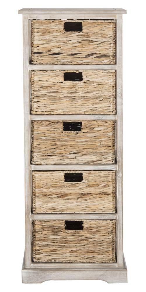 Vedette 5 Wicker Basket Storage Tower - AMH5739 - White Wash - Safavieh Couture