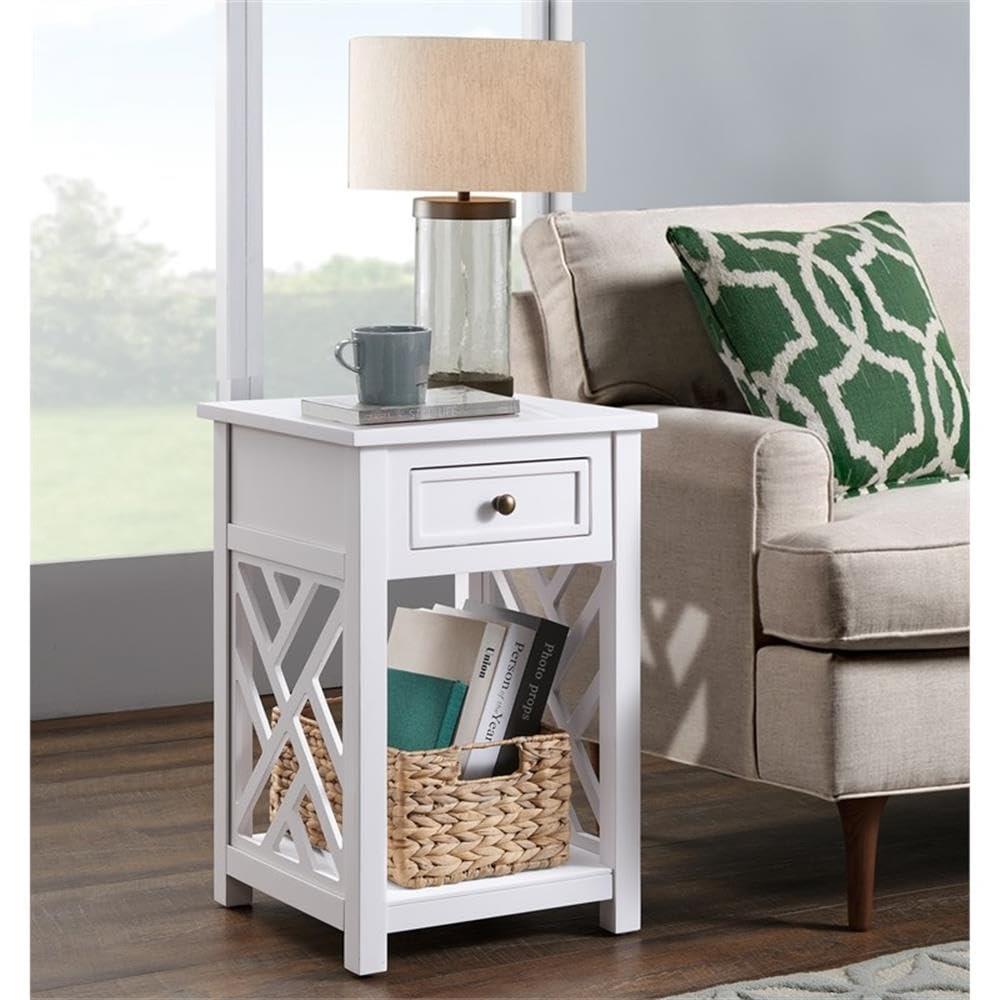 Alaterre Coventry Wood End Table with Drawer and Shelf, White