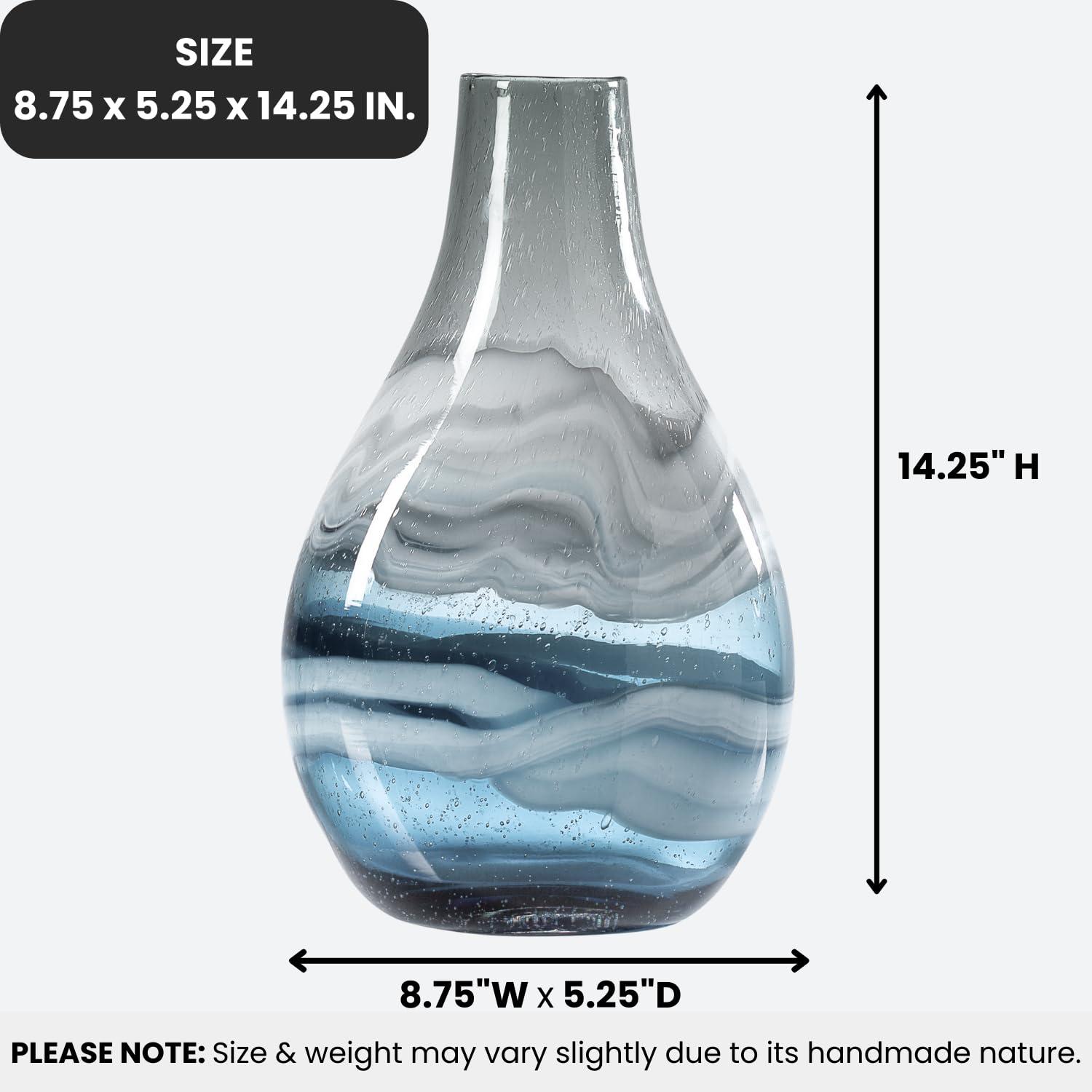 Torre & Tagus Andrea Swirl Glass Tall Bulb Vase - Blue, 14.25"