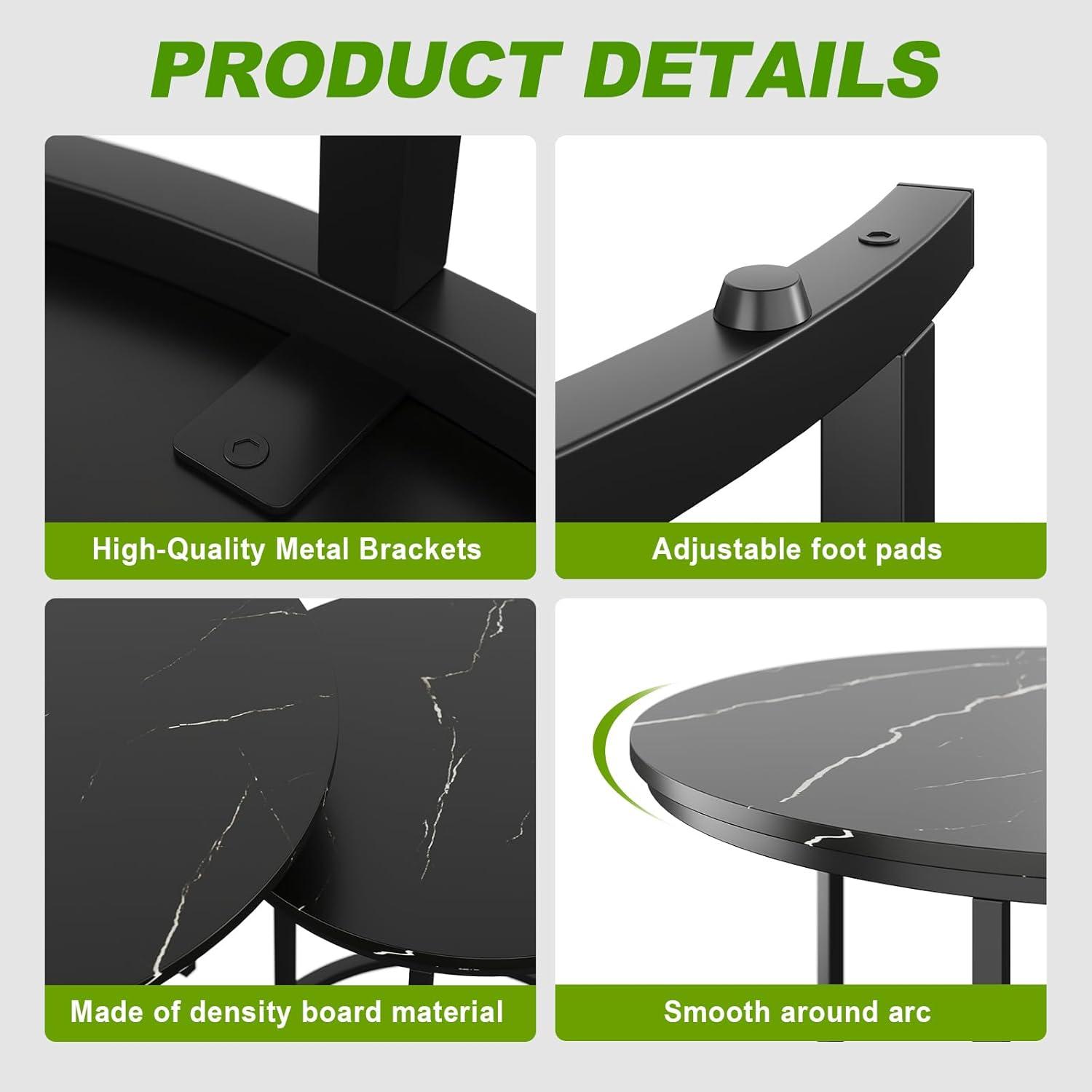 Yesfashion Nesting Coffee Table Set Of 2, 27.6" Round Coffee Table Wood Top With Sturdy Metal Frame, End Table Side Tables For Living Room Bedroom Balcony Yard