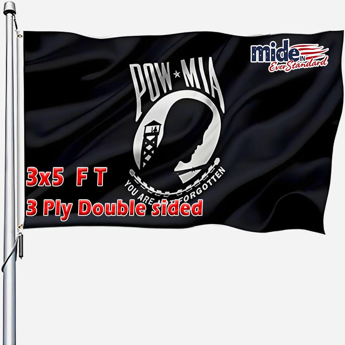POW MIA 3x5 Nylon Flag - Double Sided and Embroidered - All Weather, Durable, Outdoor Nylon Flag - Front Line Flags