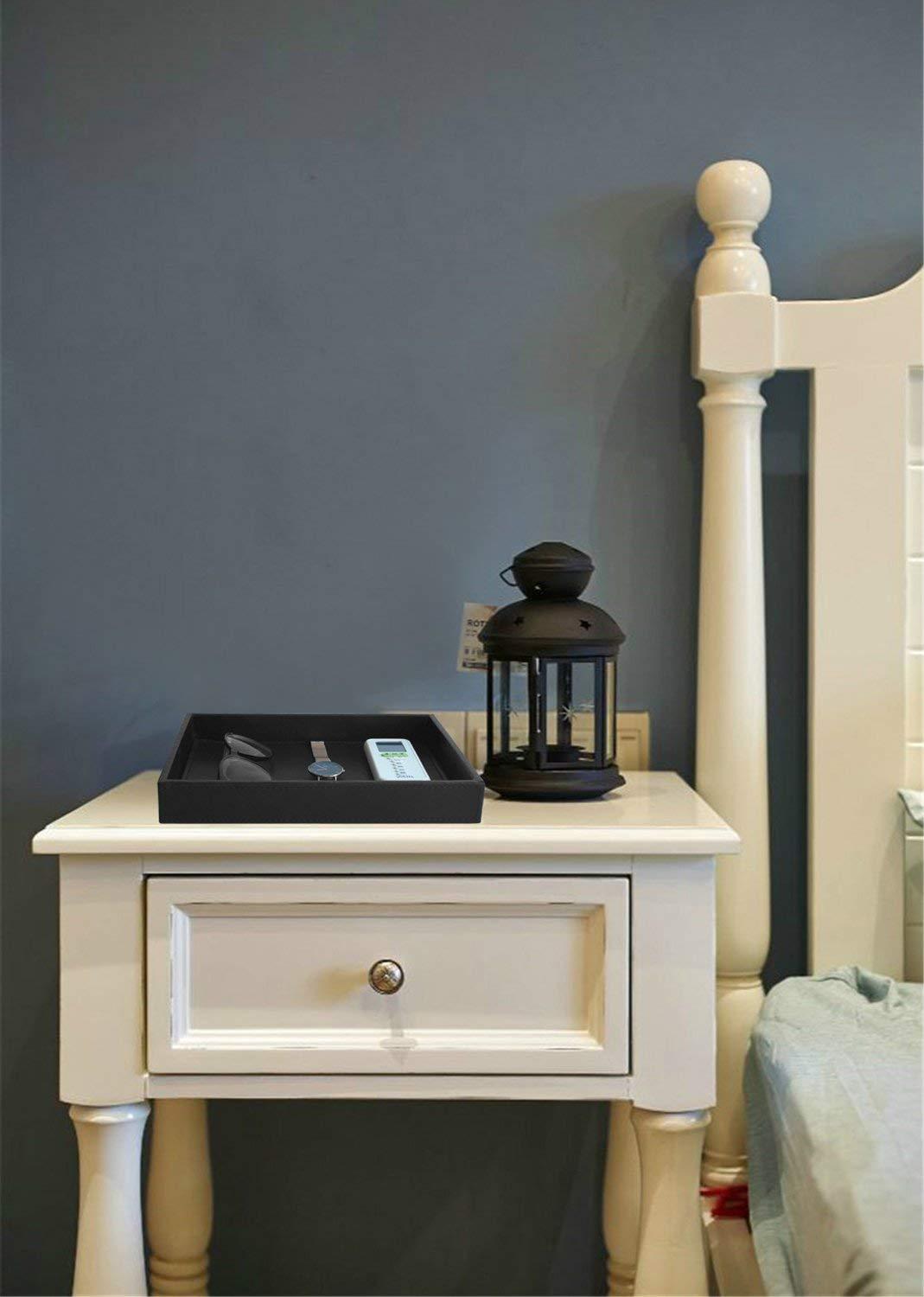 HofferRuffer PU Leather Catchall Tray, Jewelry Tray, Desktop Storage Organizer, Valet Tray, Leather Tray for Nightstand or Dreeser Organizer, Black, 10.2 x 8.4 x 1.8 inches