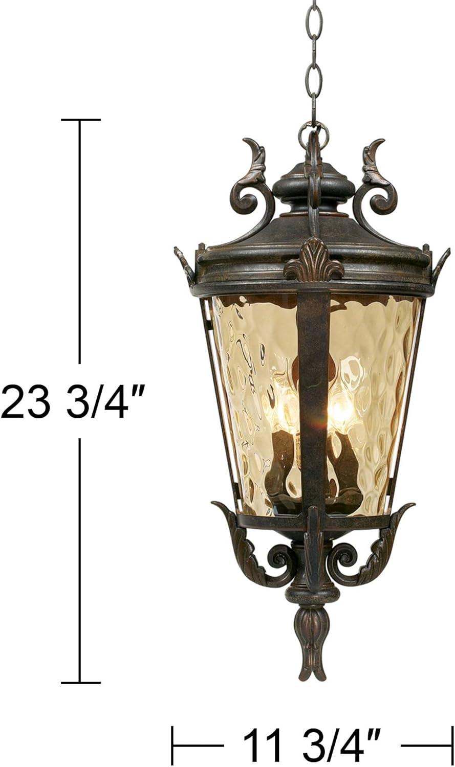 John Timberland Casa Marseille Rustic Outdoor Hanging Light Textured Black 23 3/4" Clear Hammered Glass for Post Exterior Barn Deck House Porch Yard