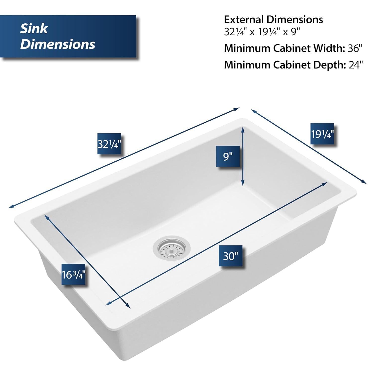 Karran Quartz 32-1/4'' X 19-1/4'' Large Single Bowl Undermount Kitchen Sink