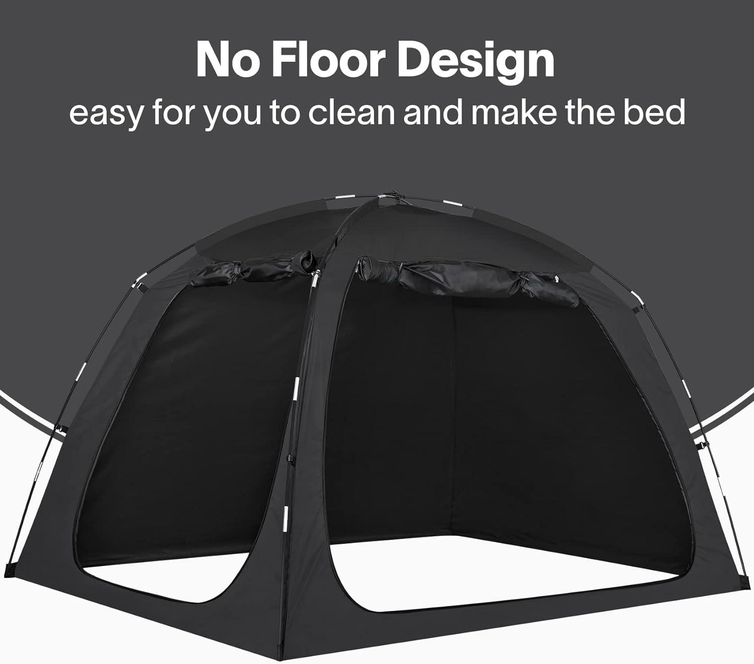 EighteenTek Bed Tent Canopy With Light Strip - Pop Up Privacy Sleeping Tent with 2 Doors, Light Reducing & Breathable Design, Portable Frame, Black