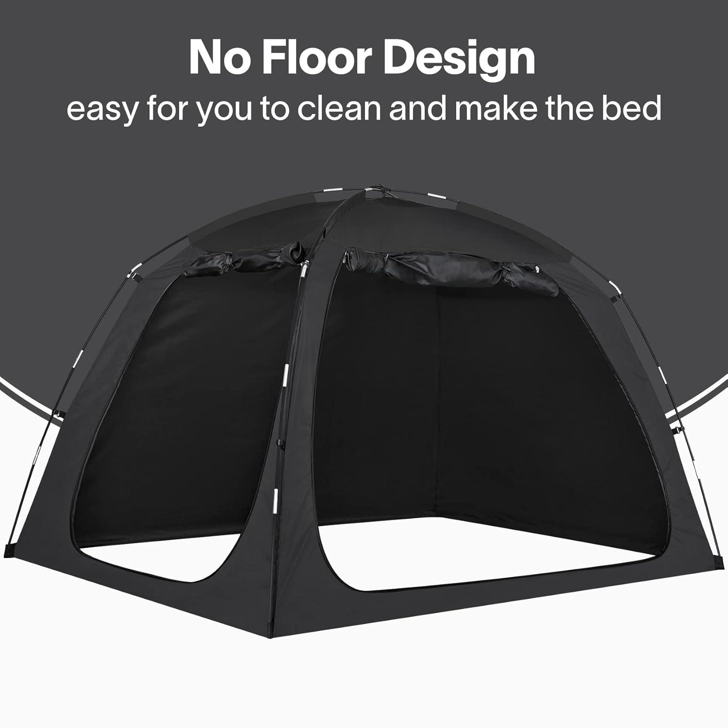 EighteenTek Bed Tent Canopy With Light Strip - Pop Up Privacy Sleeping Tent with 2 Doors, Light Reducing & Breathable Design, Portable Frame, Black