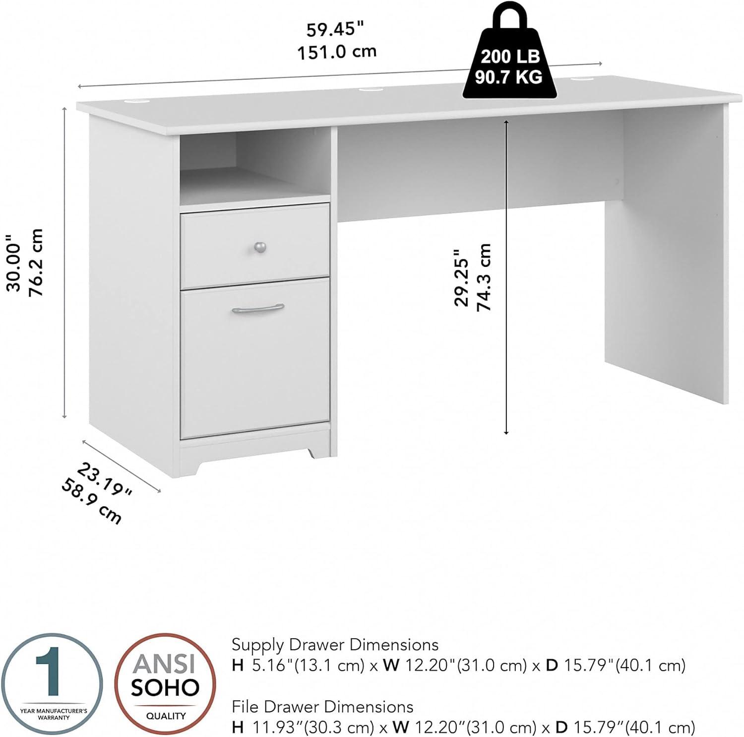 Cabot 60W Computer Desk with Drawers in White - Engineered Wood