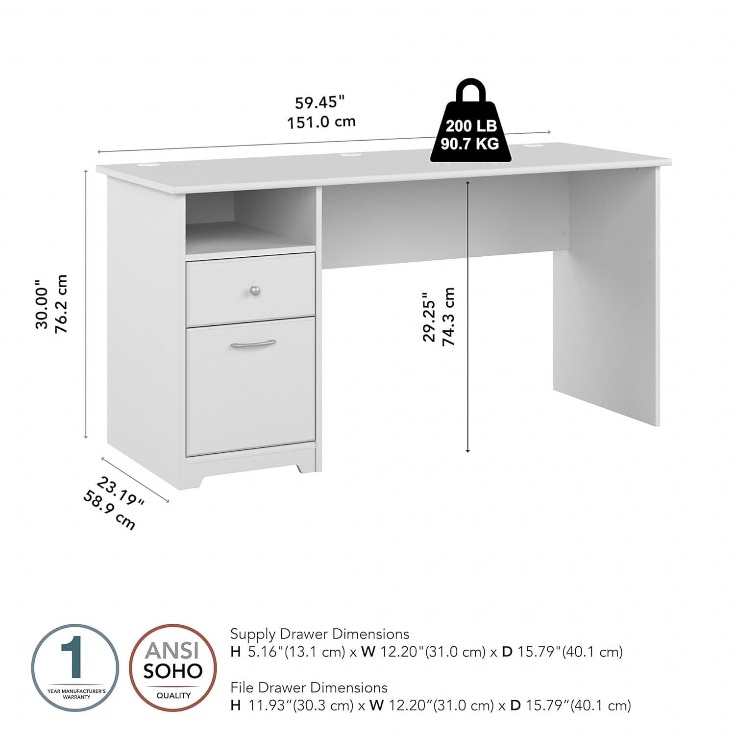 Cabot 60W Computer Desk with Drawers in White - Engineered Wood