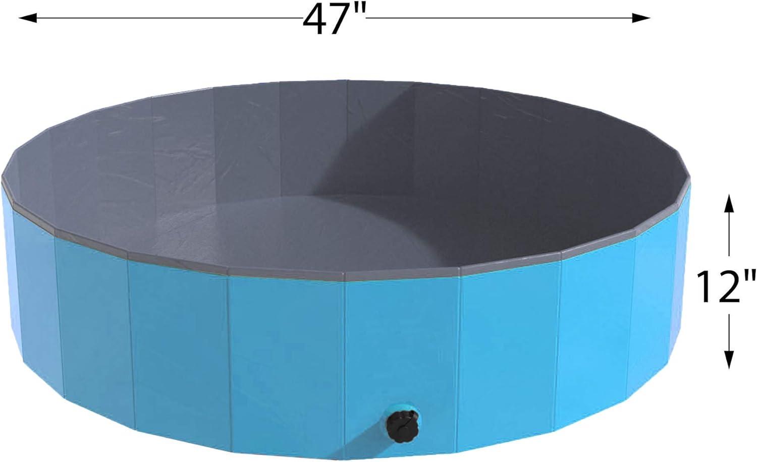 Portable Dog Pool for Large Dogs - Foldable Plastic Bathing Tub with Drain and Carrying Bag for Pets and Backyard Play with Kids by PETMAKER (Blue)
