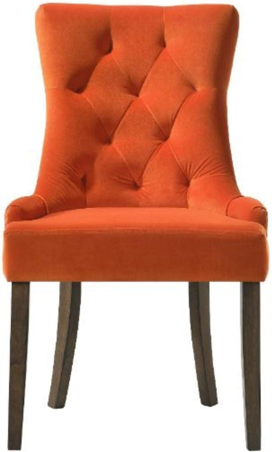 22" Farren Accent Chair Orange Velvet/Espresso Finish - Acme Furniture: Tufted, Nailhead Trim, Linen Upholstery, Wood Frame