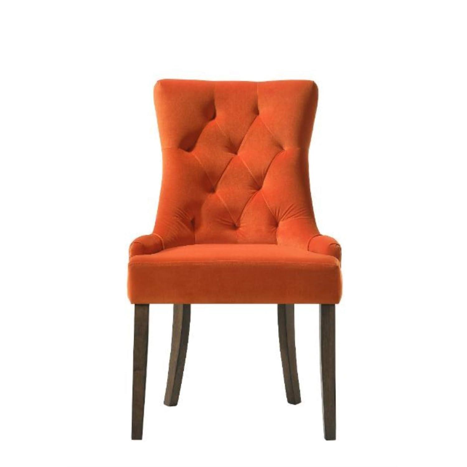 22" Farren Accent Chair Orange Velvet/Espresso Finish - Acme Furniture: Tufted, Nailhead Trim, Linen Upholstery, Wood Frame