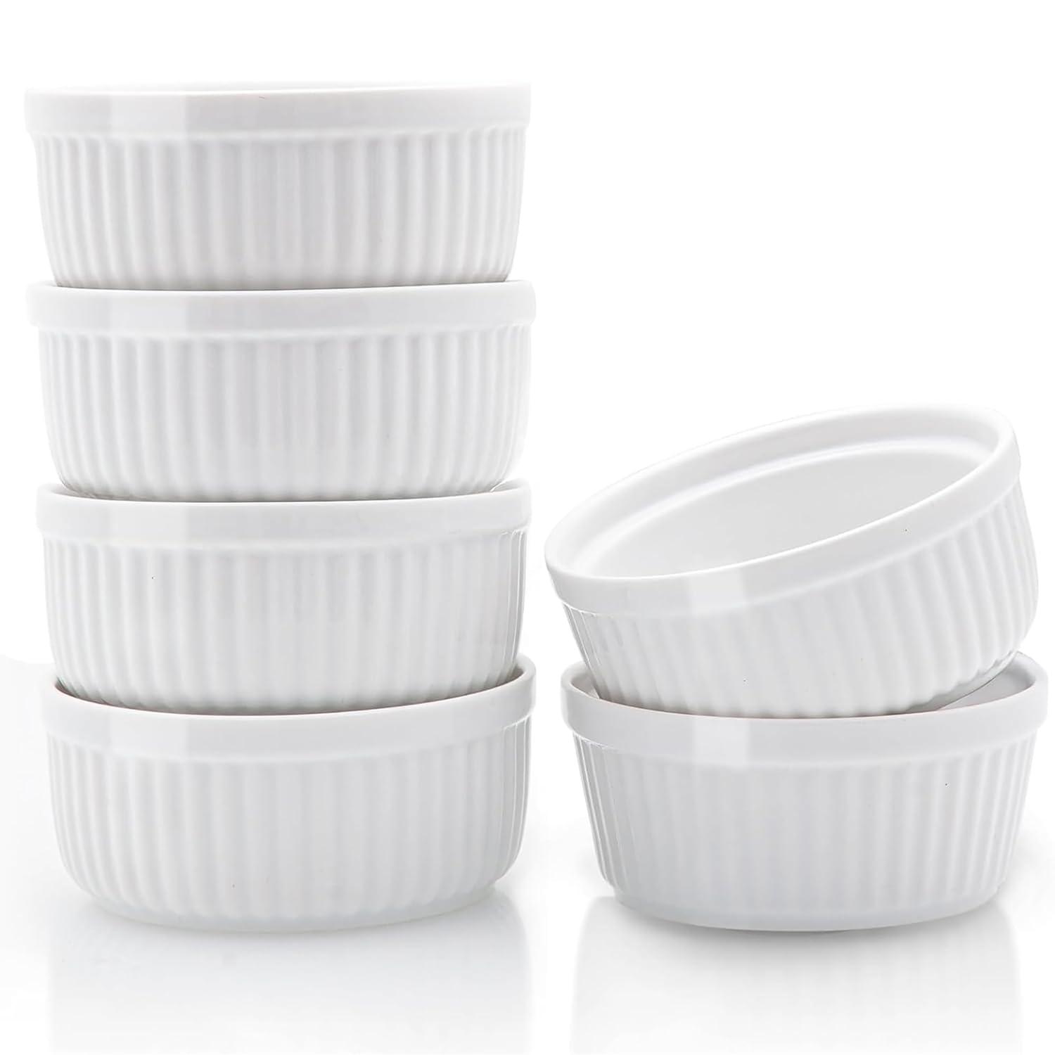Juvale 6 Pack White Ceramic Ramekins, Souffle Dish, Ramiken Set Kitchen and Baking Supplies (8 oz)