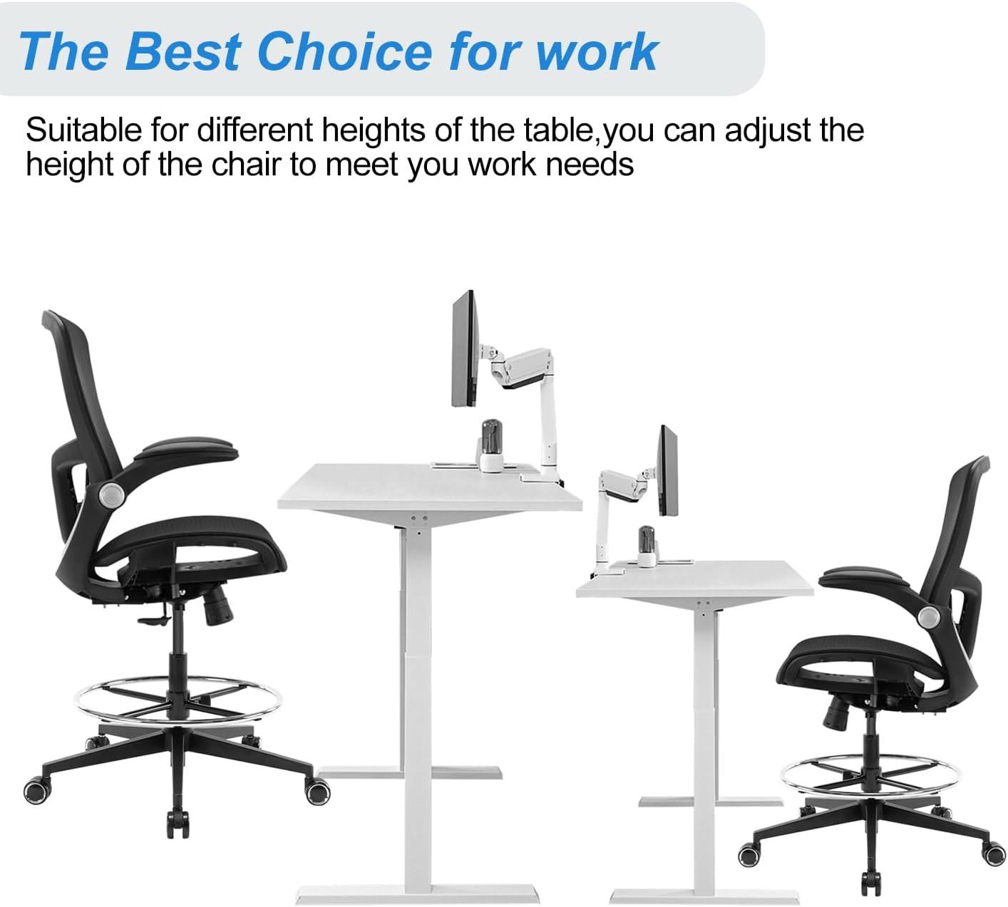 Office Drafting Chair,Ergonomic Tall Office Desk Chair,Adjustable Standing Desk Stool Chair,Executive Computer Chair with Footrest Ring and Lumbar Support (Black)