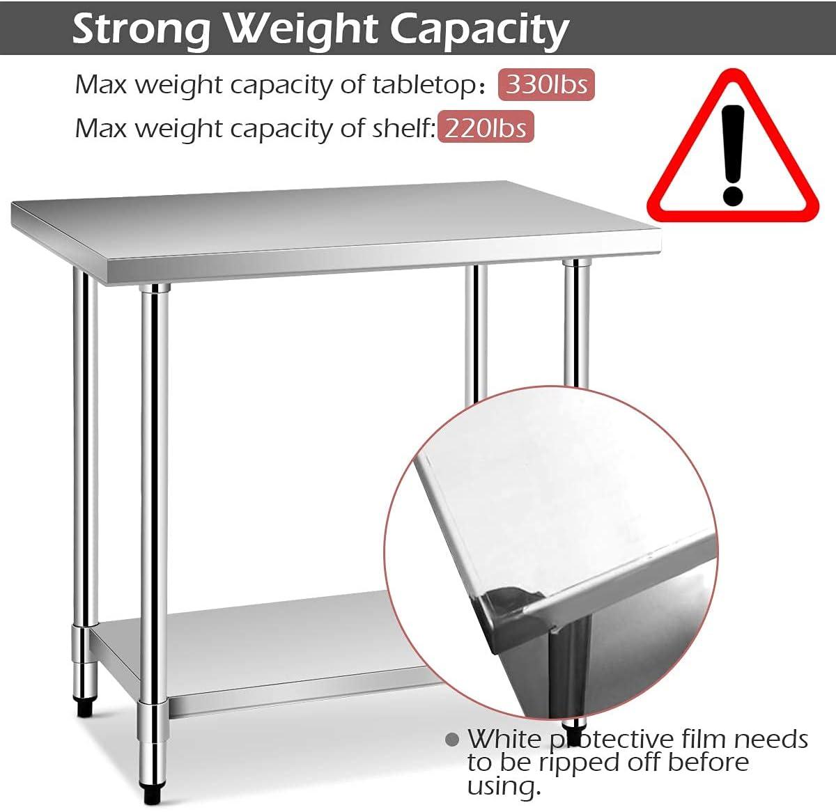 Gymax Stainless Steel 36'' L x 24'' W x 35'' H Work Table