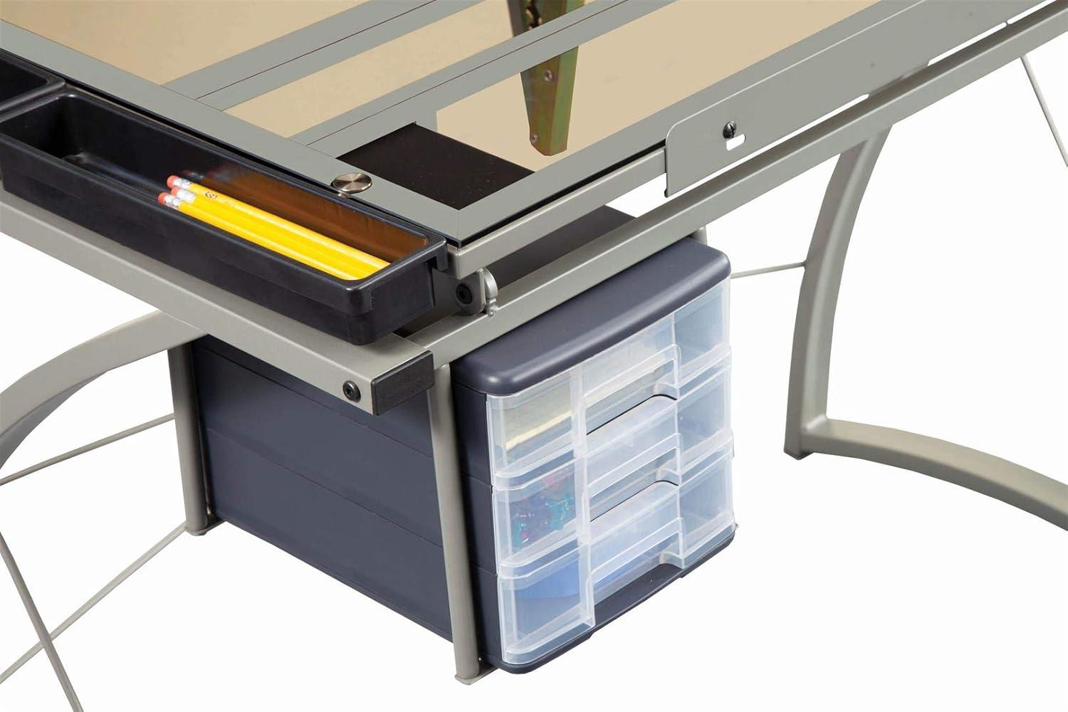 Melo 3 Drawer Glass Top Drafting Desk with Supply Storage Silver - Coaster