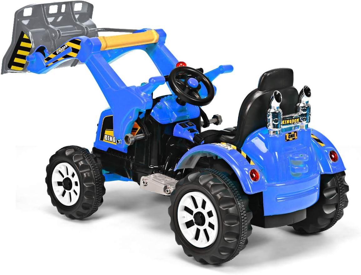 Blue 12V Kids Ride-On Tractor with Front Loader