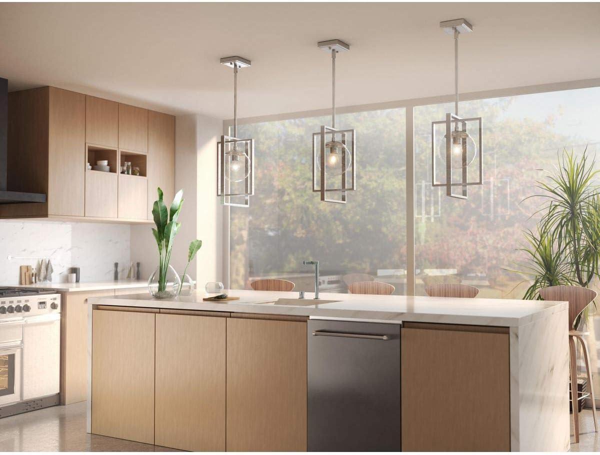 Progress Lighting Atwell 1-Light Pendant, Brushed Nickel, Clear Globe Shade